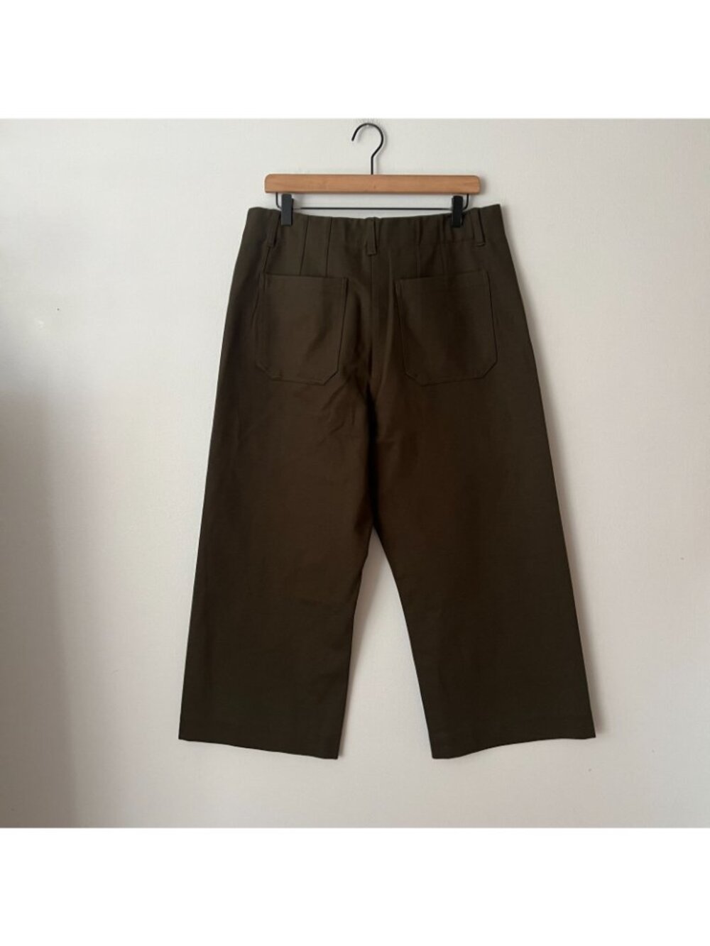 Quince Ultra Stretch Ponte Cropped Wide Leg Pants Olive Green Women's Size 16 - Picture 6 of 10